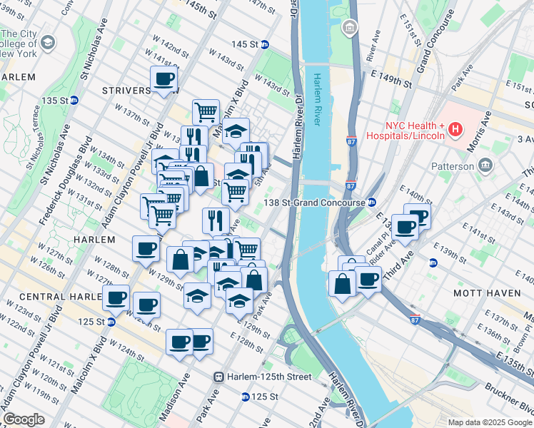 map of restaurants, bars, coffee shops, grocery stores, and more near in New York