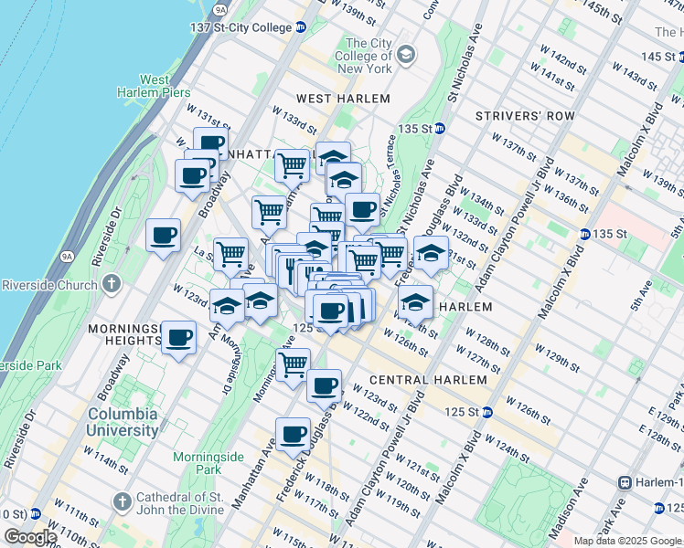 map of restaurants, bars, coffee shops, grocery stores, and more near in New York