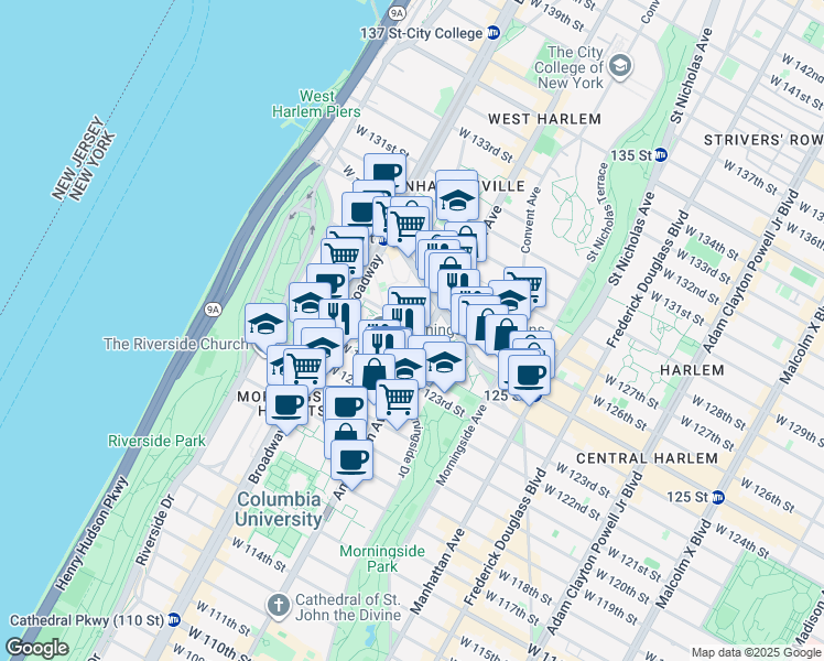 map of restaurants, bars, coffee shops, grocery stores, and more near in New York