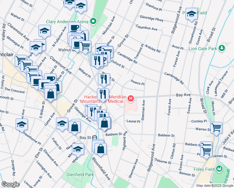 map of restaurants, bars, coffee shops, grocery stores, and more near 14 Walnut Crescent in Montclair