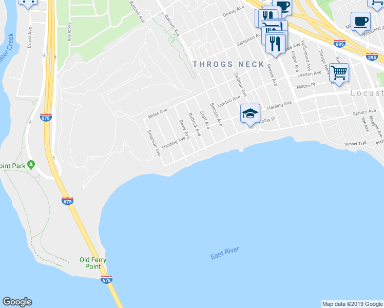 map of restaurants, bars, coffee shops, grocery stores, and more near 1 Angelas Place in Bronx