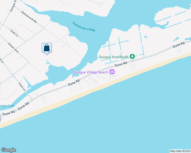 map of restaurants, bars, coffee shops, grocery stores, and more near 156 Dune Road in Quogue