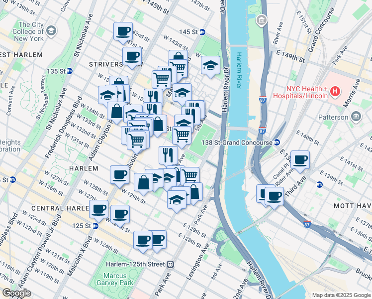 map of restaurants, bars, coffee shops, grocery stores, and more near in New York