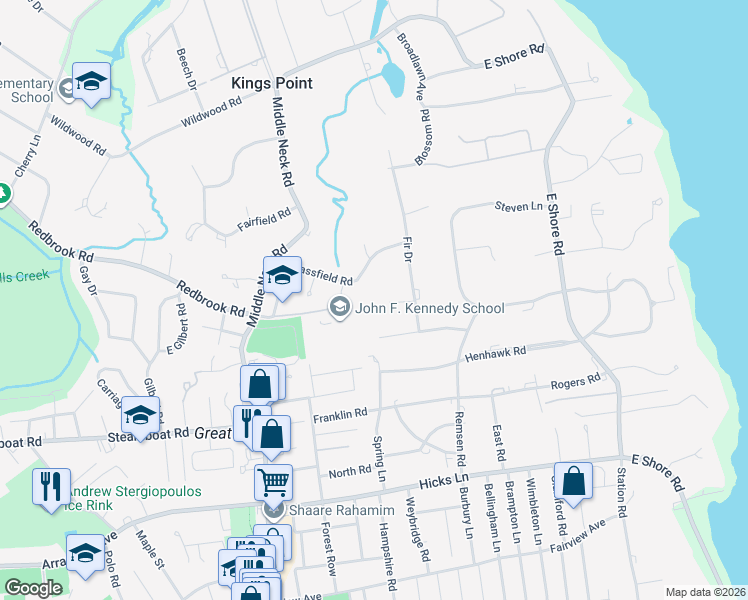 map of restaurants, bars, coffee shops, grocery stores, and more near 23 Grassfield Road in Kings Point