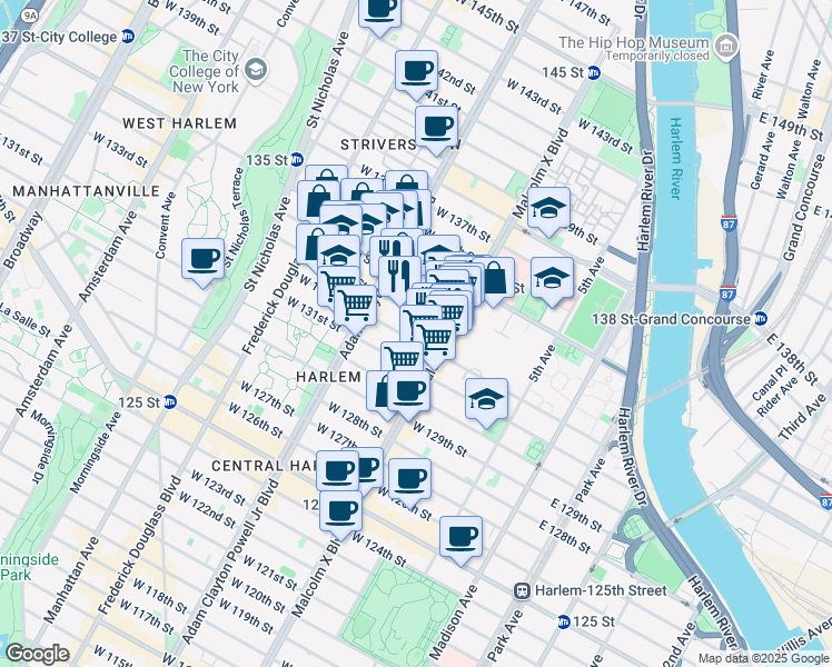 map of restaurants, bars, coffee shops, grocery stores, and more near in New York