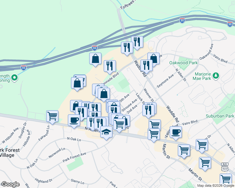 map of restaurants, bars, coffee shops, grocery stores, and more near 2093 Mary Ellen Lane in State College