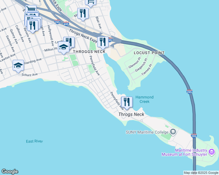 map of restaurants, bars, coffee shops, grocery stores, and more near 3093 Giegerich Place in Bronx
