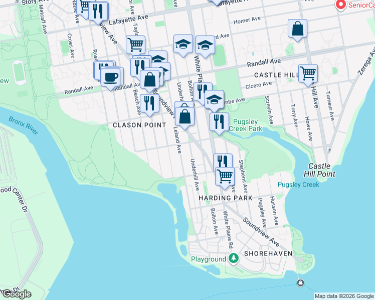 map of restaurants, bars, coffee shops, grocery stores, and more near 403 Underhill Avenue in Bronx