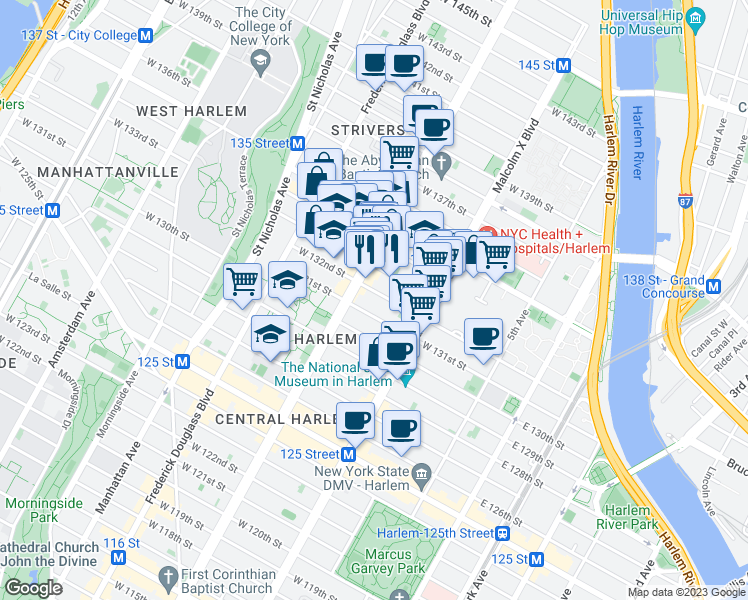 map of restaurants, bars, coffee shops, grocery stores, and more near in New York