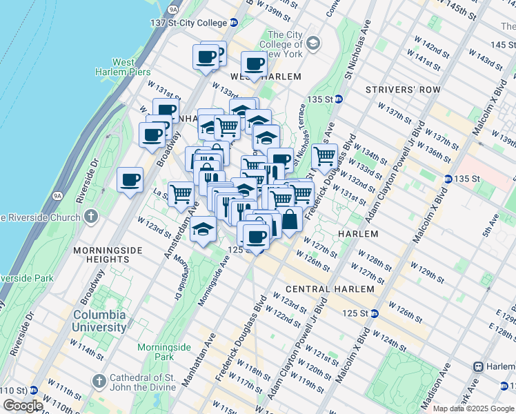 map of restaurants, bars, coffee shops, grocery stores, and more near in New York