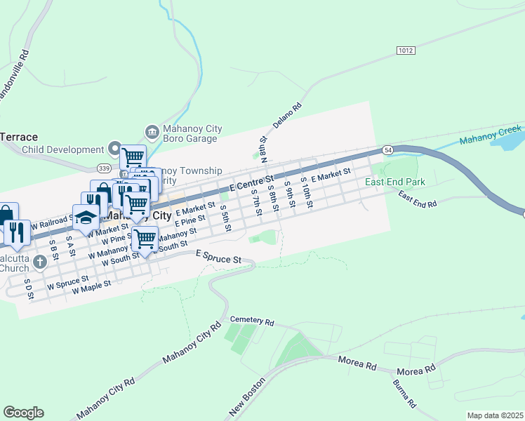 map of restaurants, bars, coffee shops, grocery stores, and more near 707 East Mahanoy Street in Mahanoy City