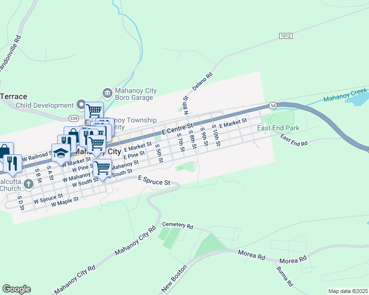 map of restaurants, bars, coffee shops, grocery stores, and more near 707 East Mahanoy Street in Mahanoy City