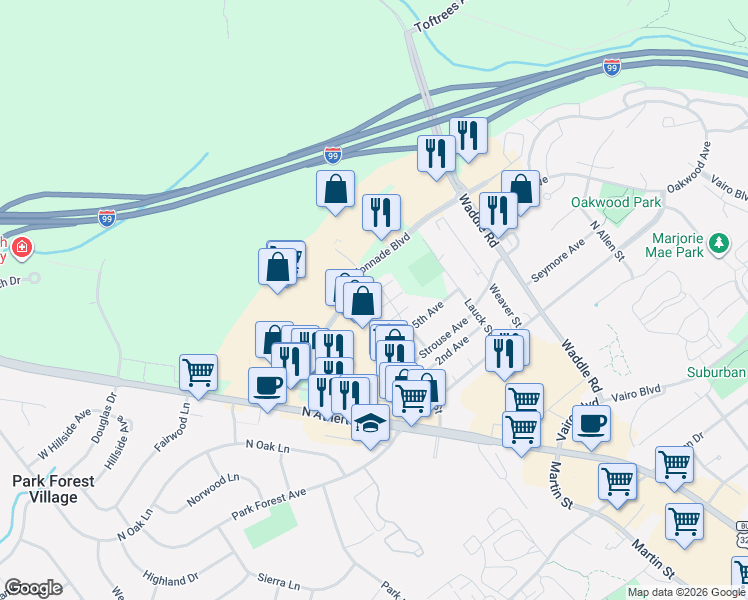map of restaurants, bars, coffee shops, grocery stores, and more near 2093 Mary Ellen Lane in State College