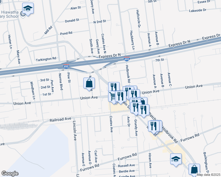 map of restaurants, bars, coffee shops, grocery stores, and more near 29 Raymond Court in Holbrook
