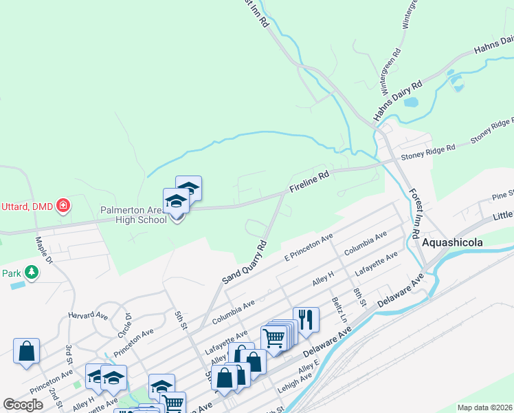 map of restaurants, bars, coffee shops, grocery stores, and more near 65 Dusty Ln in Palmerton