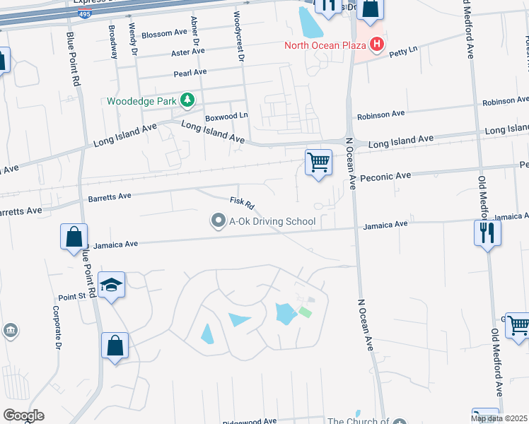 map of restaurants, bars, coffee shops, grocery stores, and more near 27 Fisk Road in Holtsville