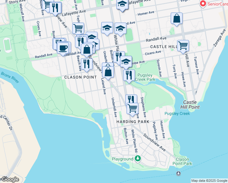 map of restaurants, bars, coffee shops, grocery stores, and more near 403 Underhill Avenue in Bronx