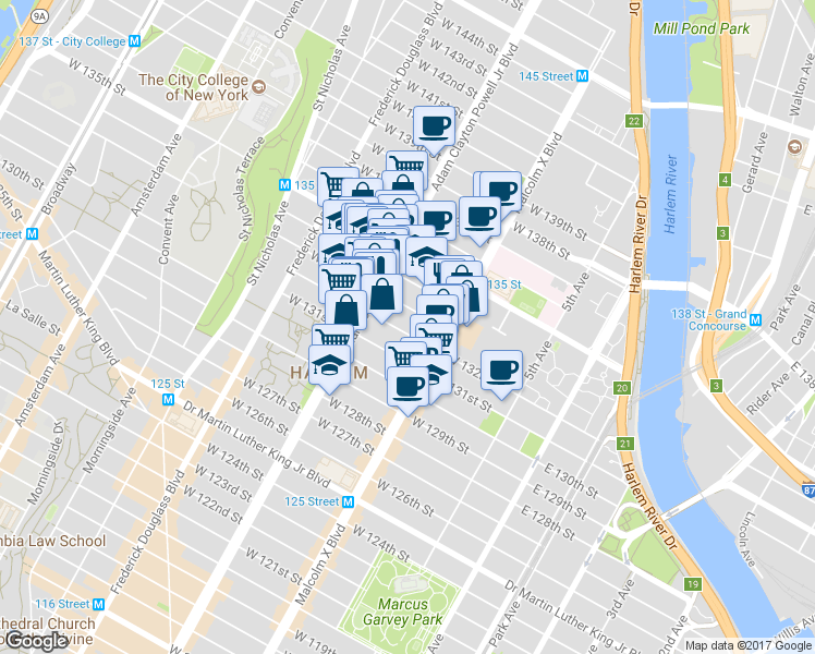 map of restaurants, bars, coffee shops, grocery stores, and more near in New York