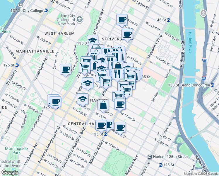map of restaurants, bars, coffee shops, grocery stores, and more near in New York