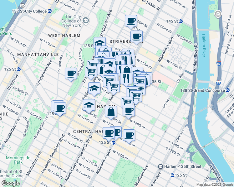 map of restaurants, bars, coffee shops, grocery stores, and more near in New York