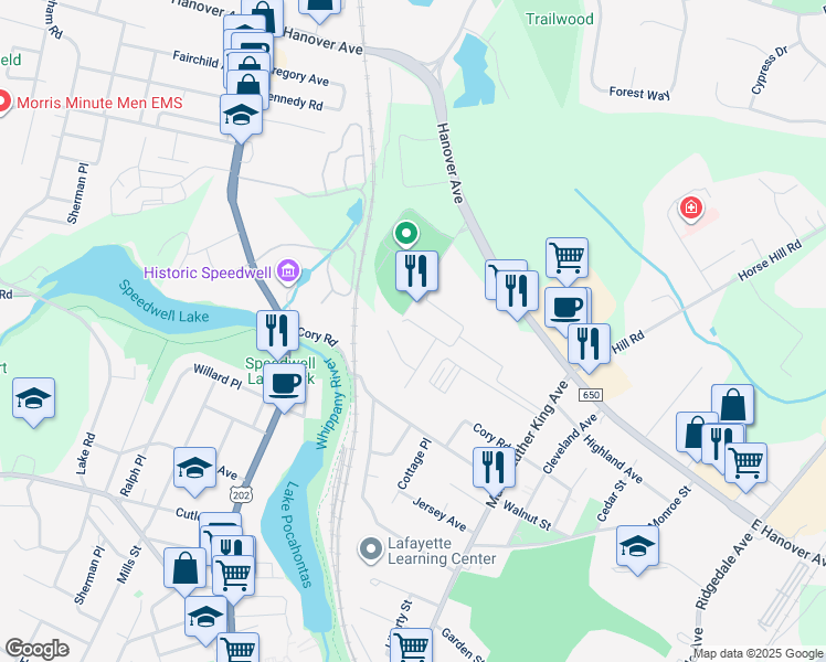 map of restaurants, bars, coffee shops, grocery stores, and more near 4 Gerhard Place in Morristown