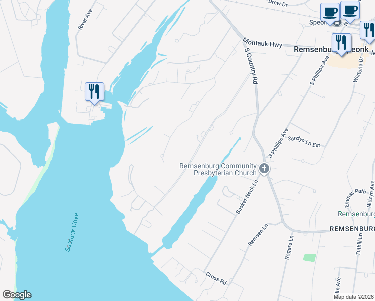 map of restaurants, bars, coffee shops, grocery stores, and more near 25 Cedar Lane in Hampton Bays