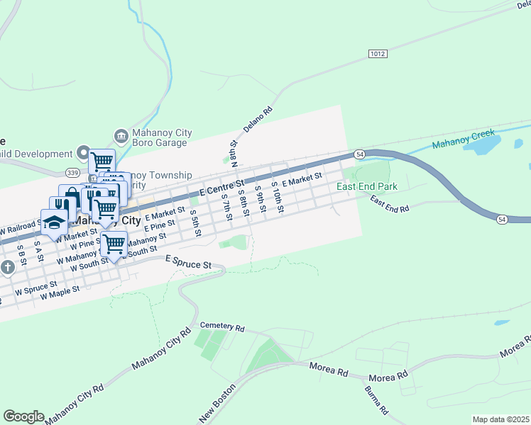 map of restaurants, bars, coffee shops, grocery stores, and more near 910 East Mahanoy Street in Mahanoy City