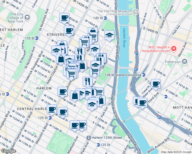 map of restaurants, bars, coffee shops, grocery stores, and more near 2230 5th Avenue in New York
