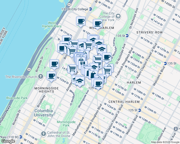 map of restaurants, bars, coffee shops, grocery stores, and more near 429 West 127th Street in New York