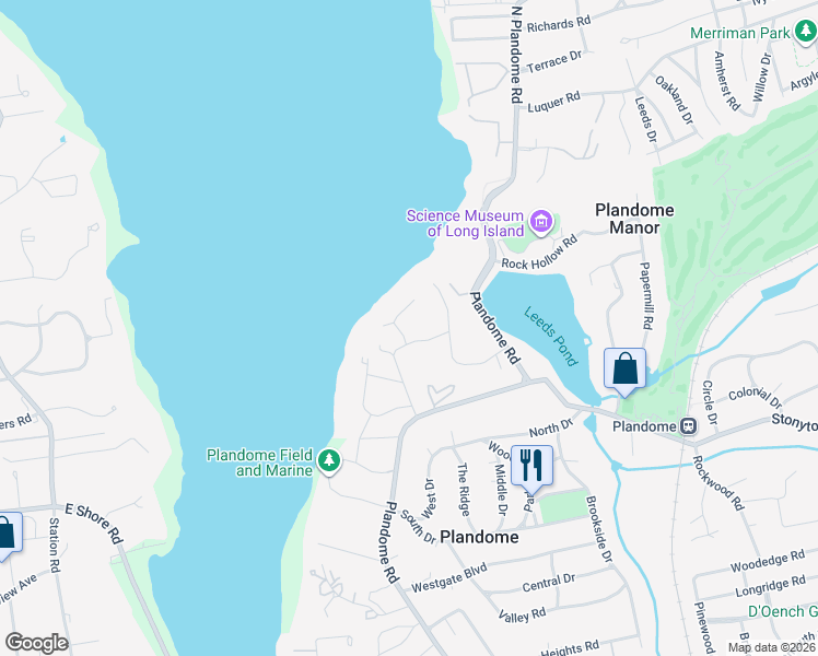 map of restaurants, bars, coffee shops, grocery stores, and more near 55 Andover Court in Manhasset