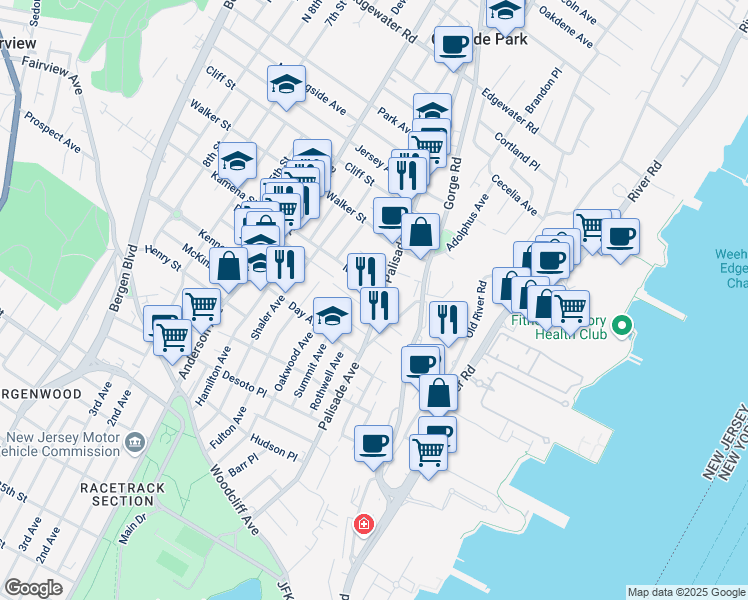 map of restaurants, bars, coffee shops, grocery stores, and more near 245 Palisade Avenue in Cliffside Park