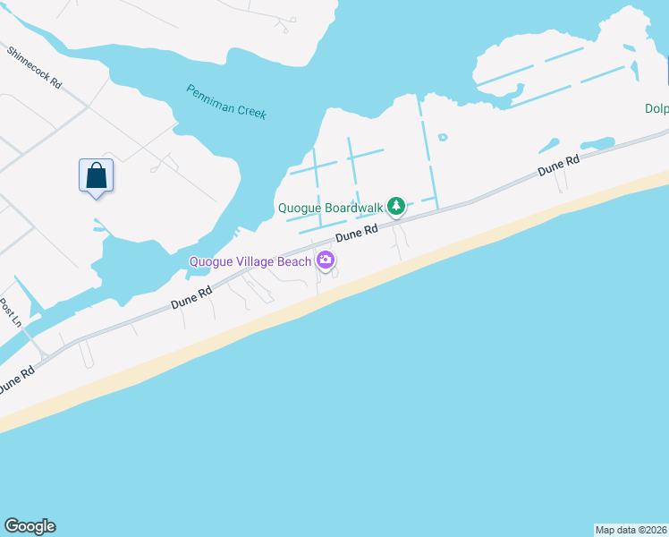map of restaurants, bars, coffee shops, grocery stores, and more near 178 Dune Road in Quogue