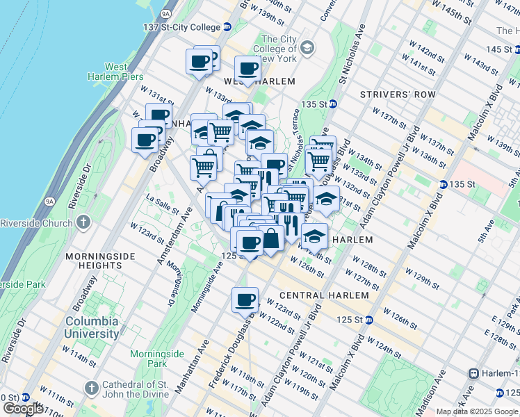 map of restaurants, bars, coffee shops, grocery stores, and more near in New York