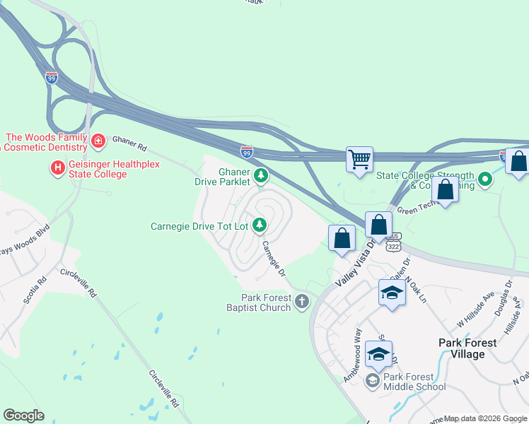 map of restaurants, bars, coffee shops, grocery stores, and more near 161 McKivison Court in State College