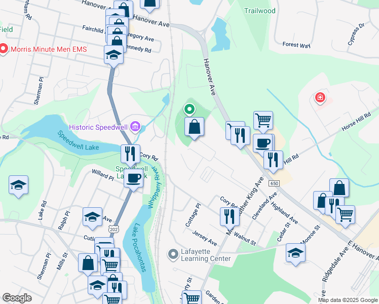 map of restaurants, bars, coffee shops, grocery stores, and more near 4 Gerhard Place in Morristown