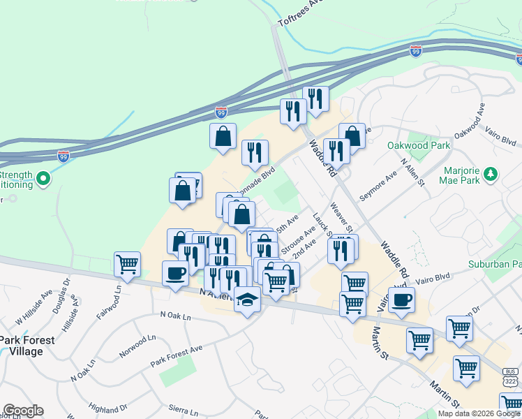 map of restaurants, bars, coffee shops, grocery stores, and more near 2093 Mary Ellen Lane in State College