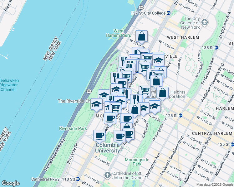 map of restaurants, bars, coffee shops, grocery stores, and more near in New York