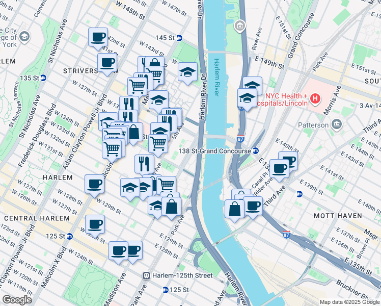 map of restaurants, bars, coffee shops, grocery stores, and more near in New York