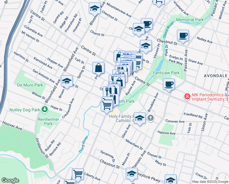 map of restaurants, bars, coffee shops, grocery stores, and more near 47 Stager Street in Nutley