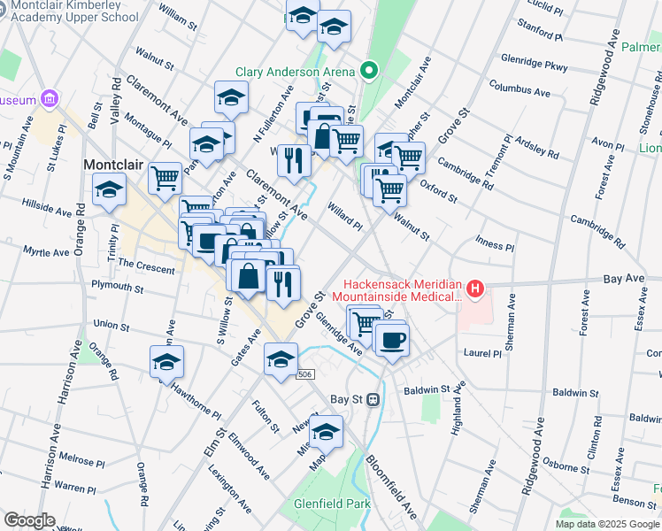 map of restaurants, bars, coffee shops, grocery stores, and more near 51 Greenwood Avenue in Montclair