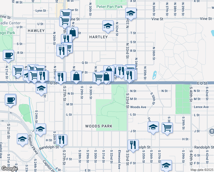 map of restaurants, bars, coffee shops, grocery stores, and more near 3032 U.S. 34 in Lincoln