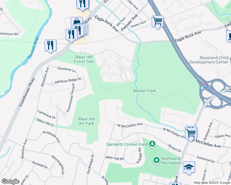 map of restaurants, bars, coffee shops, grocery stores, and more near 59 Locust Avenue in Roseland