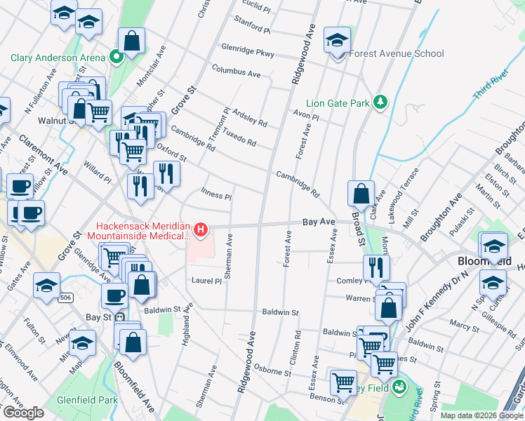 map of restaurants, bars, coffee shops, grocery stores, and more near 416 Ridgewood Avenue in Glen Ridge