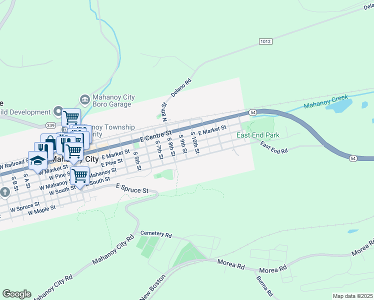 map of restaurants, bars, coffee shops, grocery stores, and more near 907 East Mahanoy Street in Mahanoy City