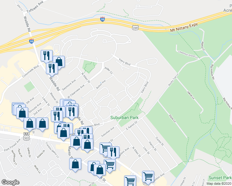 map of restaurants, bars, coffee shops, grocery stores, and more near 645 Marjorie Mae Street in State College