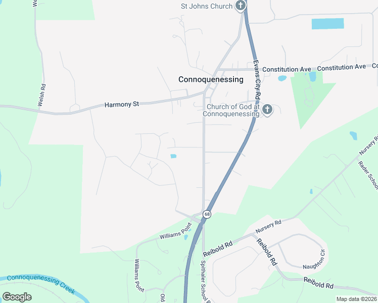 map of restaurants, bars, coffee shops, grocery stores, and more near 107 Leslie Lane in Evans City