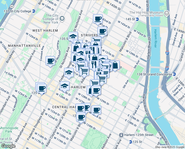 map of restaurants, bars, coffee shops, grocery stores, and more near in New York