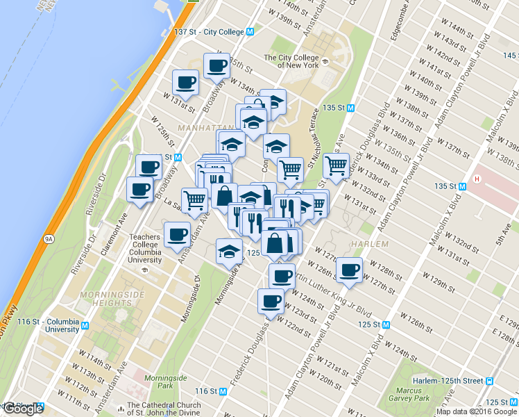 map of restaurants, bars, coffee shops, grocery stores, and more near in New York