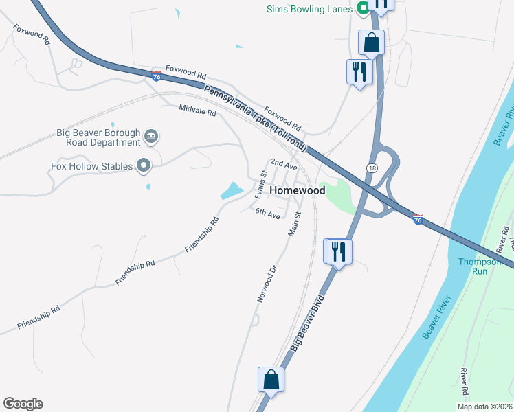 map of restaurants, bars, coffee shops, grocery stores, and more near 111 Reservoir Street in Beaver Falls