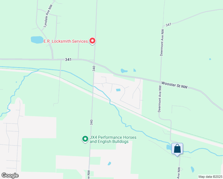 map of restaurants, bars, coffee shops, grocery stores, and more near 1832 Lake Creek Circle in Massillon